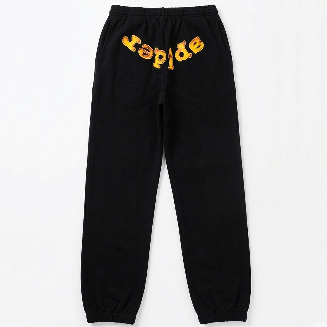 Sp5der-Flame-Logo-Sweatpants-Black-Yellow.png Sp5der Flame Logo Sweatpants Black Yellow - Image 1