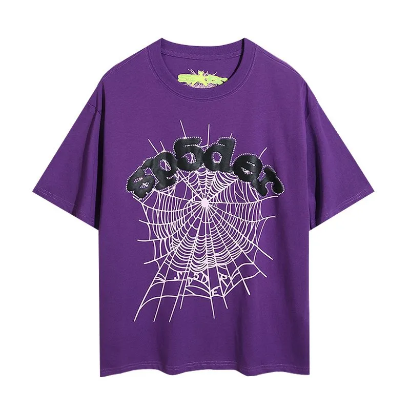 Sp5der-Web-Graphic-T-Shirt-Purple.webp Sp5der Web Graphic T-Shirt Purple - Image 1