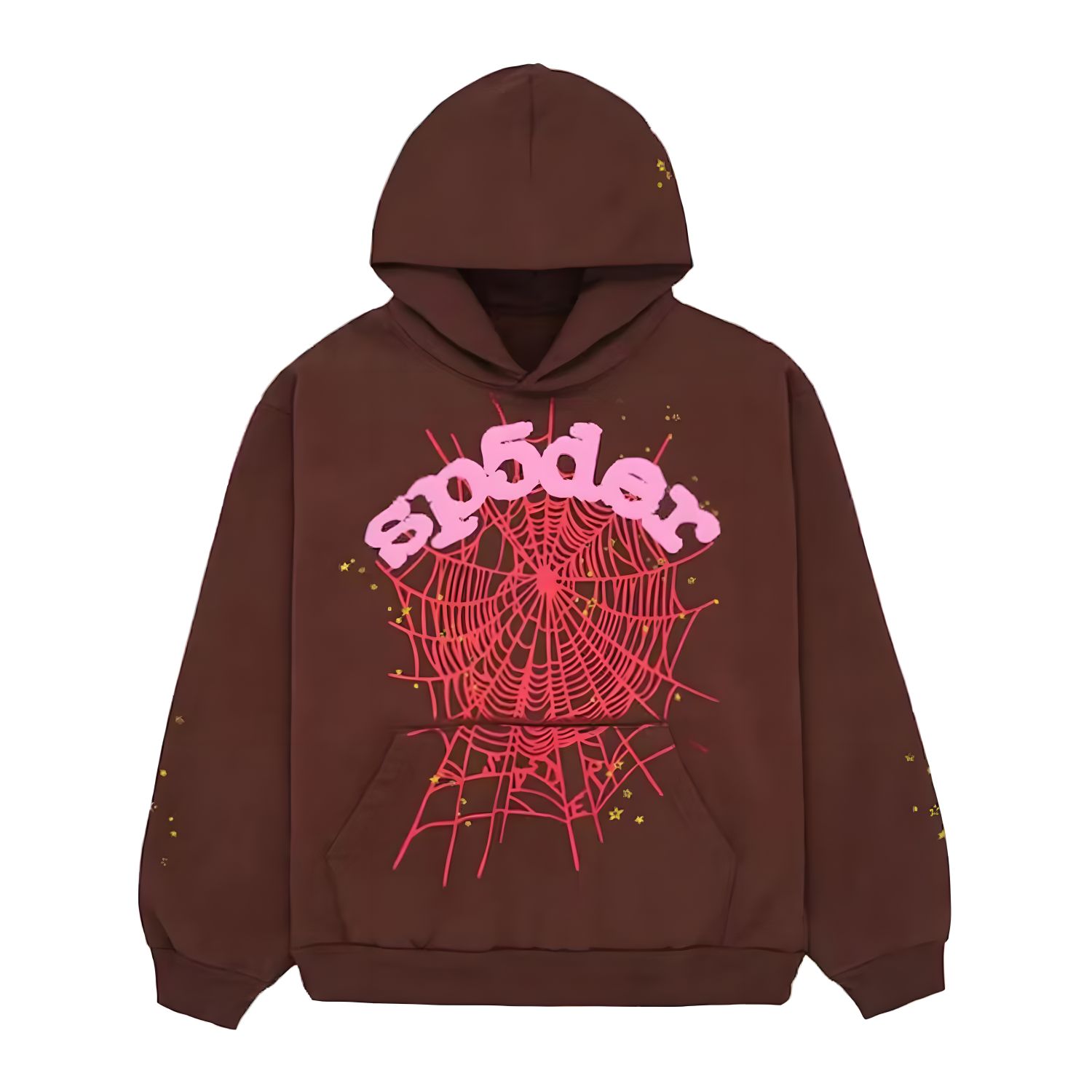 Sp5der-Web-Hoodie-Brown.jpg Sp5der Web Hoodie Brown - Image 1
